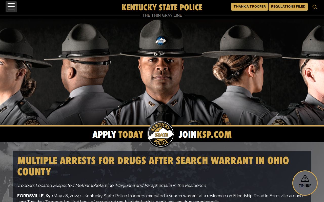 Ohio County arrest lookup KSP Post 16 Fordsville record route