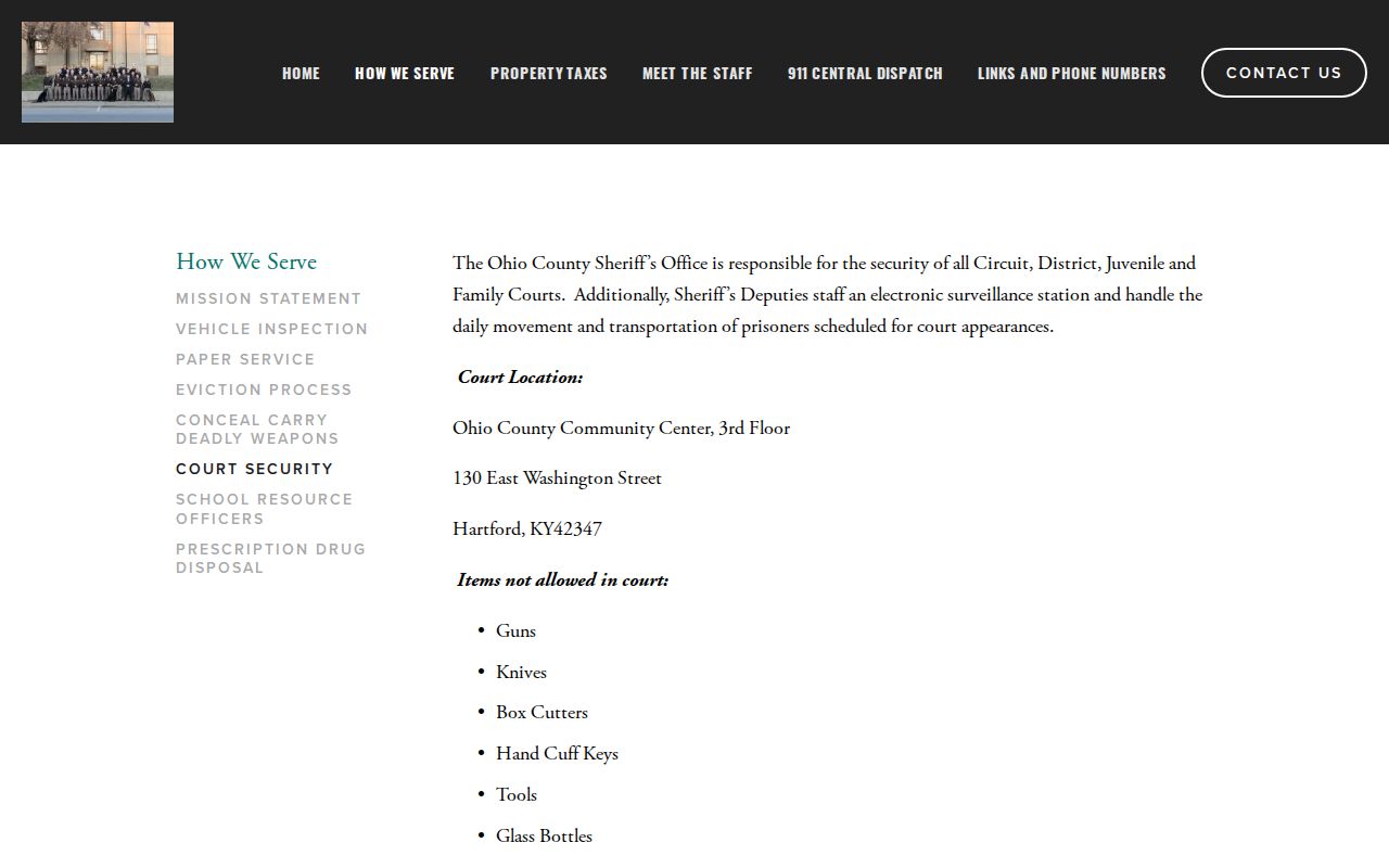 Ohio County arrest warrant and sheriff court security information