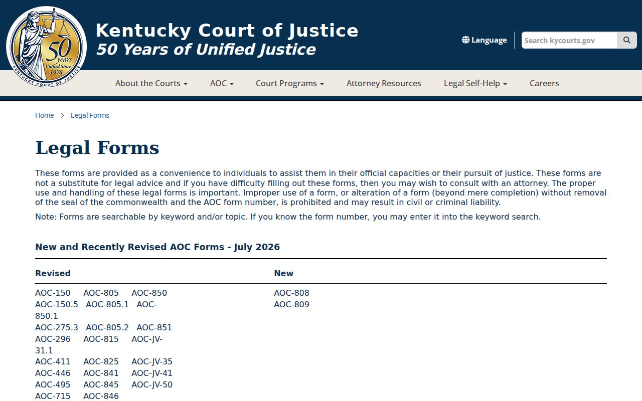 Ohio County criminal court cases Kentucky AOC legal forms page