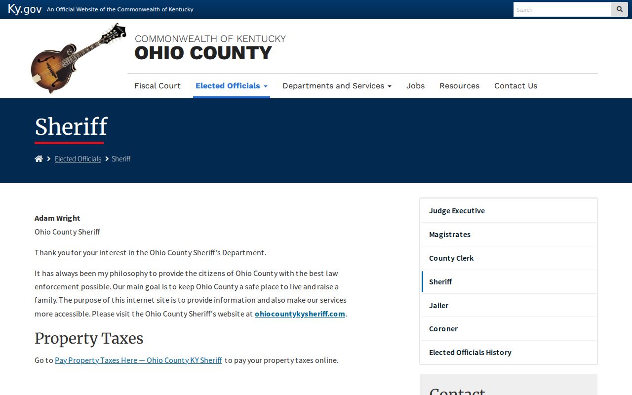 Ohio County criminal records sheriff contact information